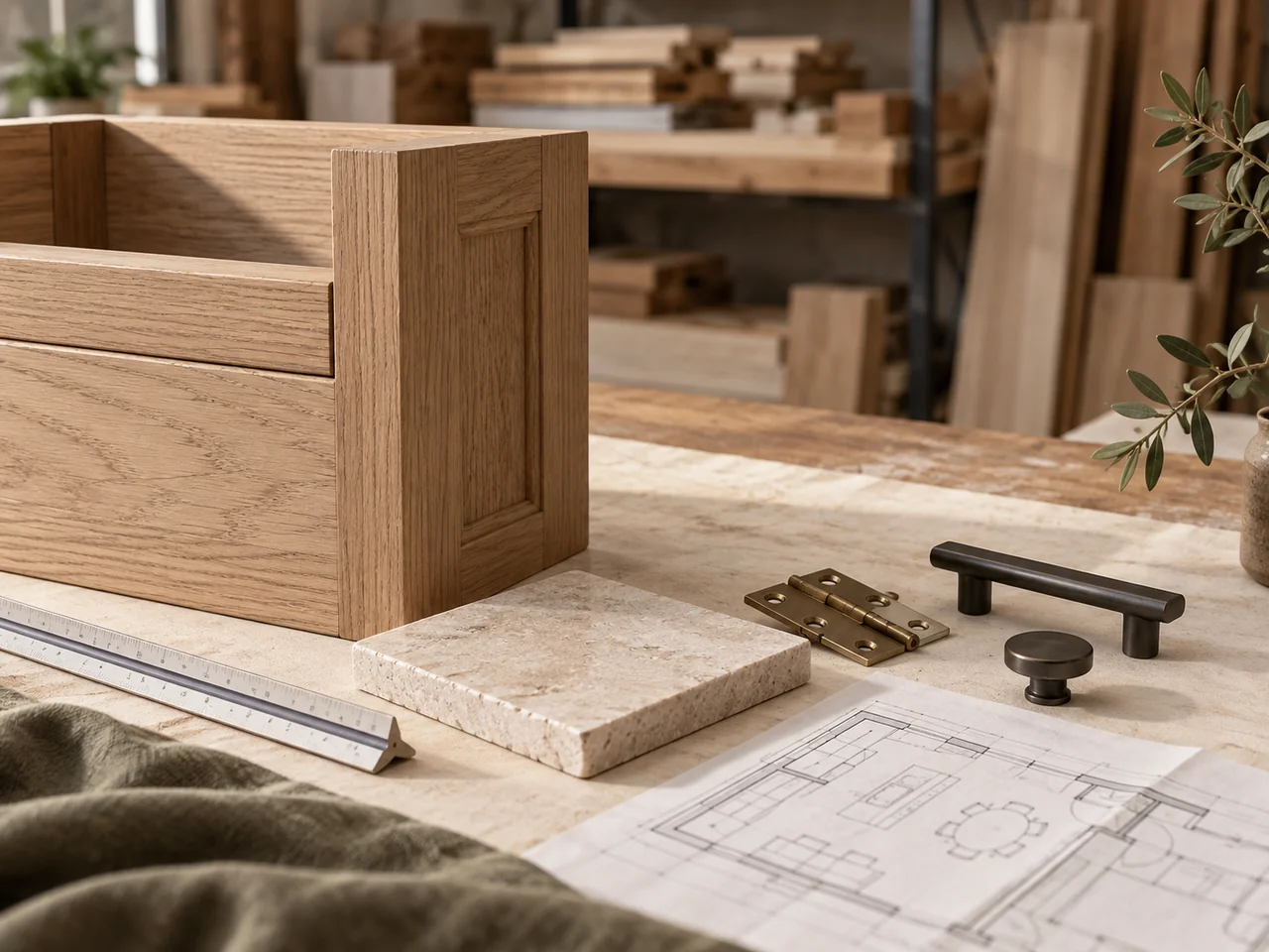 نمونه کابینت، سنگ و یراق برای توضیح تصمیمهای پیش از ساخت؛ تصویرسازی